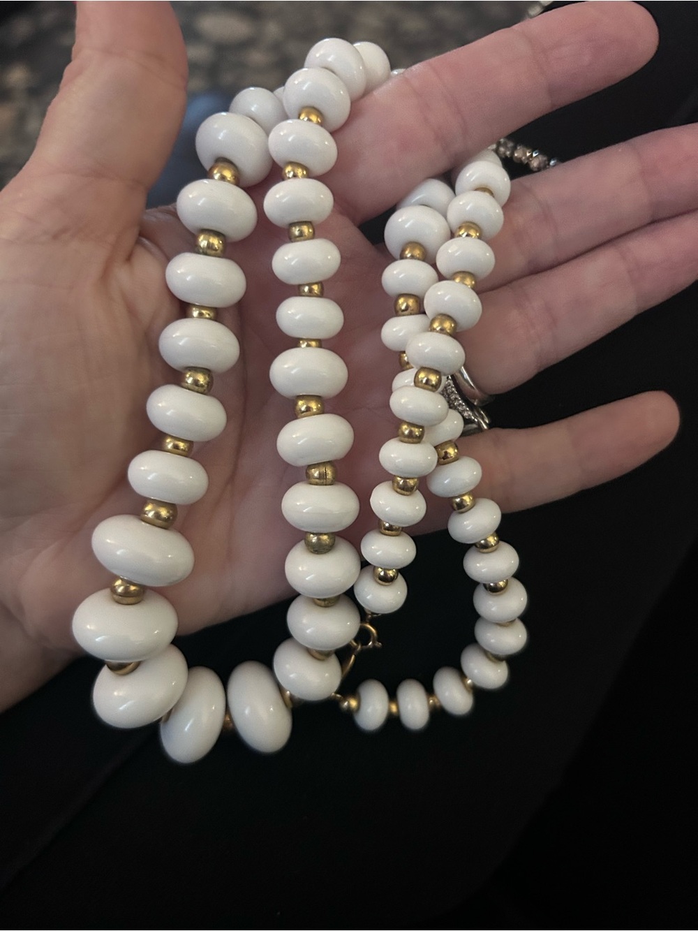 Napier White Lucite Bead Necklace with Gold Spacer Beads